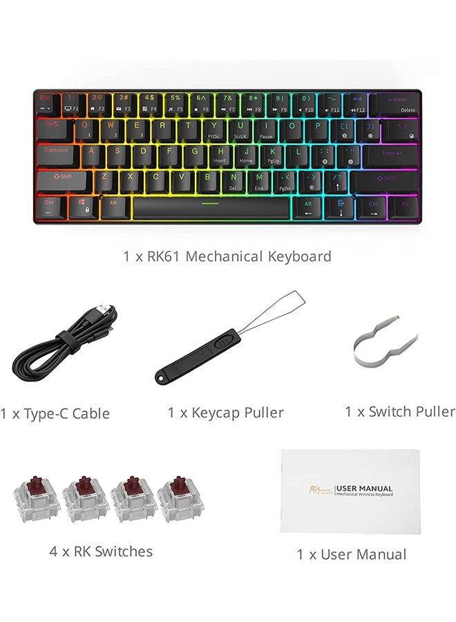 Royal Kludge - RK61 Three Mode 2.4Ghz Wireless/Bluetooth/Wired 60% Mechanical Keyboard, 61 Keys RGB Brown Switch Gaming Keyboard With Software For Win/Mac Black - Image 1