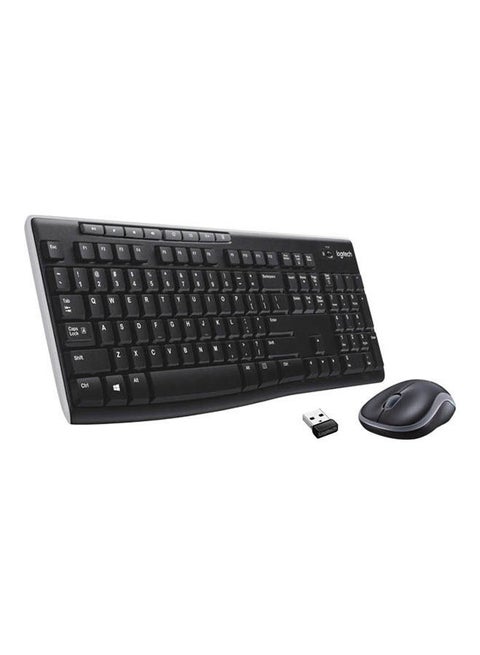 MK270 Wireless Combo Keyboard and Mouse, English Arabic Layout, Long Battery Life, 1000 DPI Resolution, Multimedia Keys, Compact Design Black