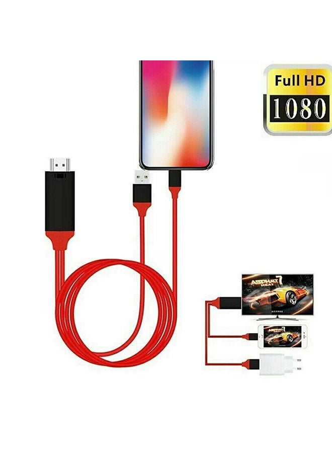 MARGOUN - Lightning To HDTV HDMI Adapter Cable For Apple iPhone 11 Pro Red - Image 1