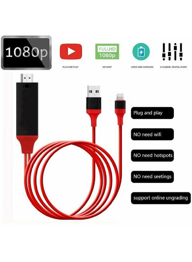 MARGOUN - Lightning To HDTV HDMI Adapter Cable For Apple iPhone 11 Pro Red - Image 1