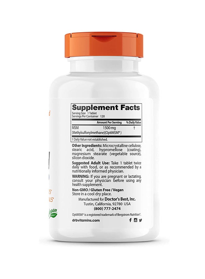 Doctor's BEST - MSM With OptiMSM Diatery Supplement 1500 Mg - 120 Tablets - Image 1