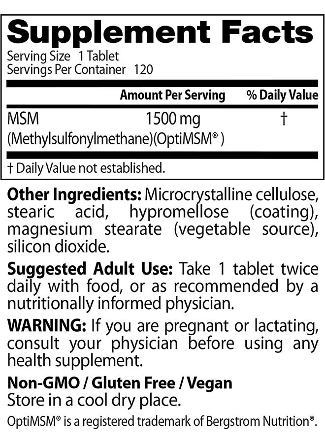 MSM With OptiMSM Diatery Supplement 1500 Mg - 120 Tablets - v1660725511/N32775560A_4