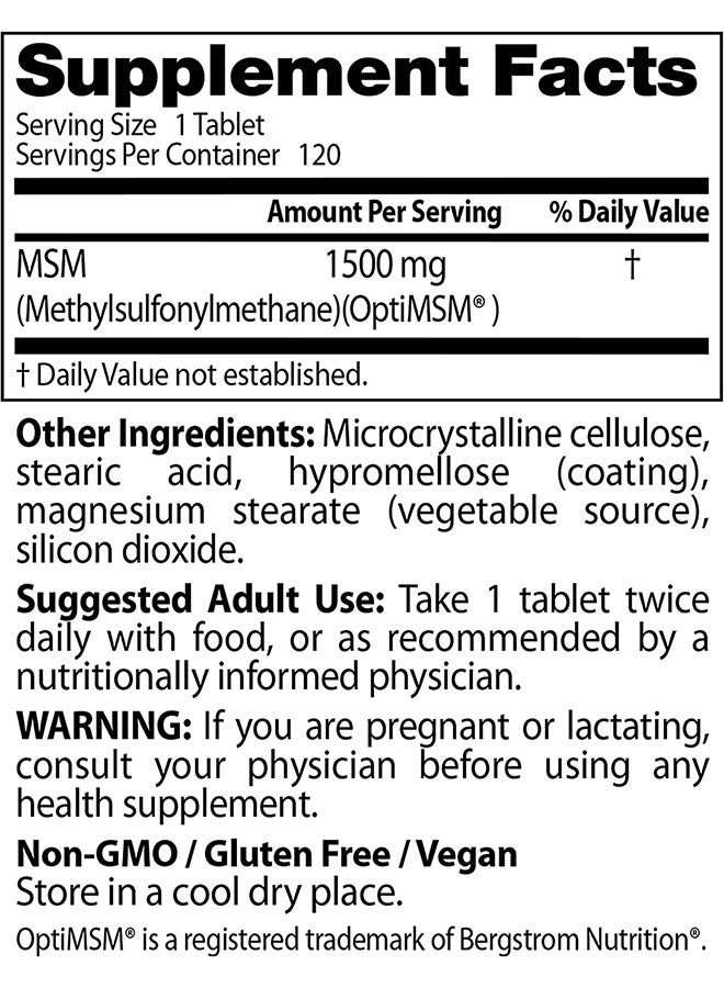 Doctor's BEST - MSM With OptiMSM Diatery Supplement 1500 Mg - 120 Tablets - Image 1