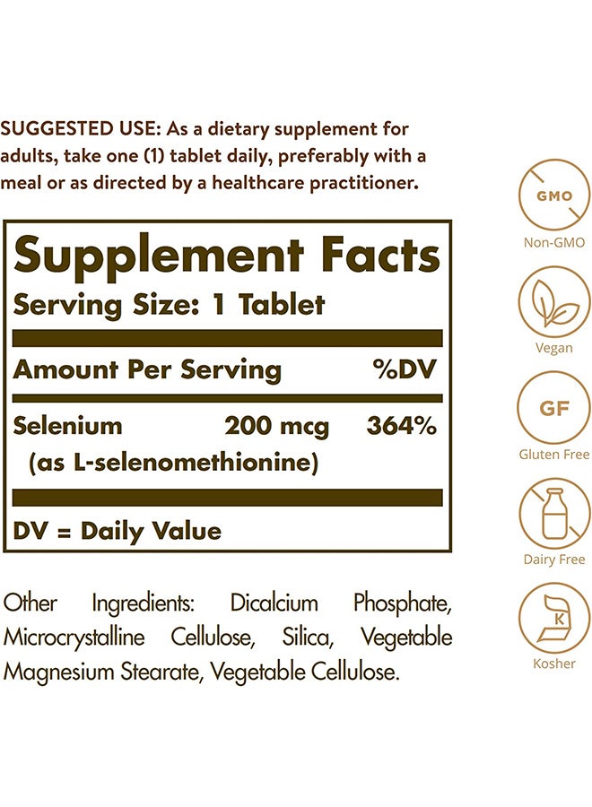 Solgar - Yeast-Free Selenium 200 MCG 100 Tablets - Image 1