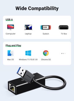 USB 3.0 Ethernet Adapter USB to RJ45 Network 1000Mbps Gigabit LAN Ethernet Internet Adapter Compatible with MacBook, PC, Switch, Surface, Chromebook, Windows 11/10/8.1/8/7, MAC OS, IOS, Linux Black - v1660728051/N25350481A_12