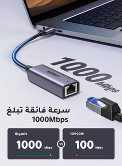 Ugreen USB C to Ethernet Adapter Gigabit Type C to RJ45 Wired Network Thunderbolt 3 LAN Adaptor for MacBook Surface Pro iPad Pro 2021 Switch PS5 XPS 15/13 Grey  - Image 2