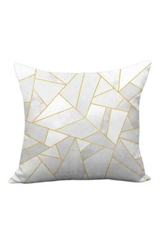 Sharpdo Striped Printed Quilted Soft Fabric Cushion Cover White/Gold 45 x 45cm  - Image 1