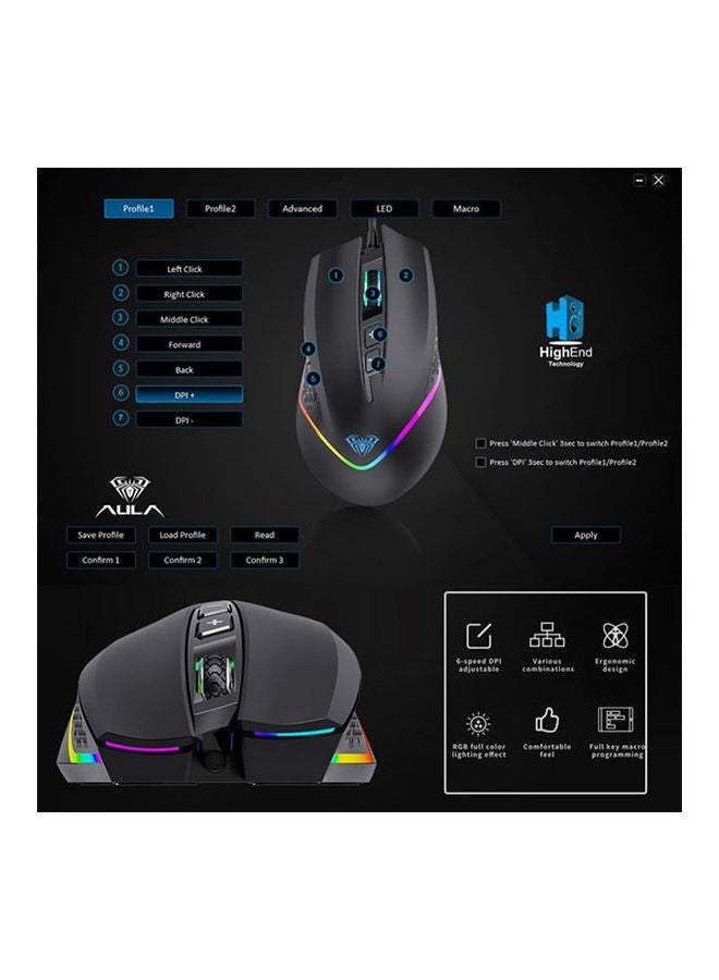 AULA - F805 Programmable Usb Gaming Mouse With Rainbow Backlight For Pc - Image 1
