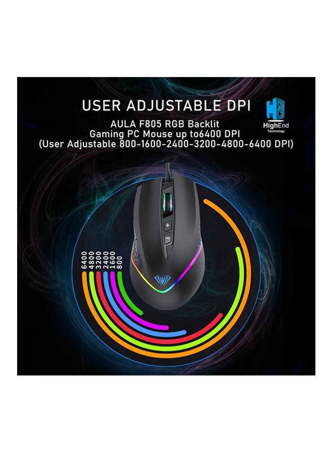 AULA - F805 Programmable Usb Gaming Mouse With Rainbow Backlight For Pc - Image 1