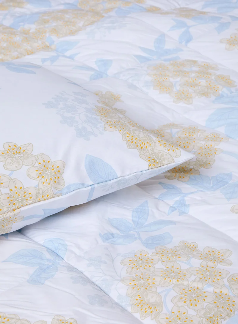 Noon East Comforter Set With Pillow Cover - For King/Super King Size Mattress - 100% Cotton Cordelia Percale - Sleep Well Lightweight And Warm Bed Linen - White/Light Blue 3.0meter