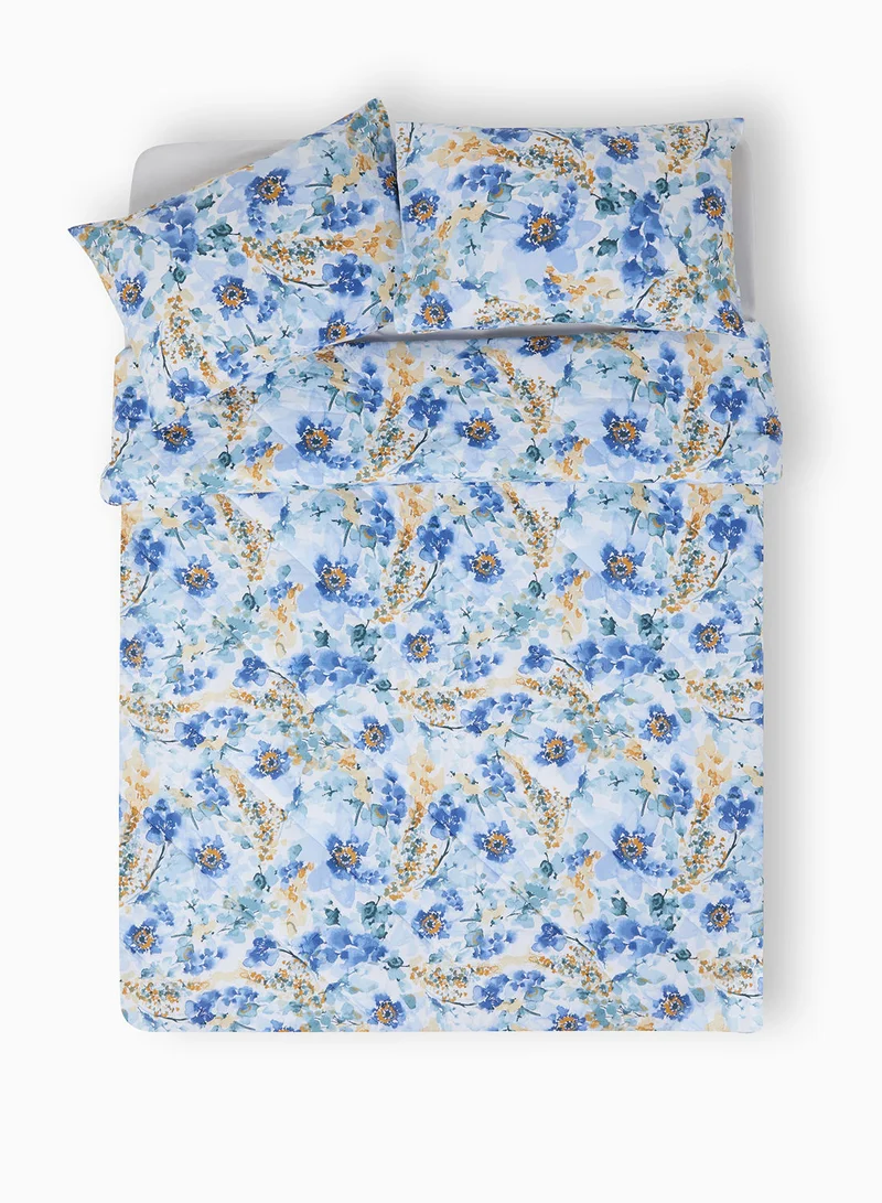 Noon East Comforter Set With Pillow Cover: 50X75cm  - For Queen Size Mattress - 100% Cotton Stella Percale - Sleep Well Lightweight And Warm Bed Linen printed - Aqua Blue 200x240cm