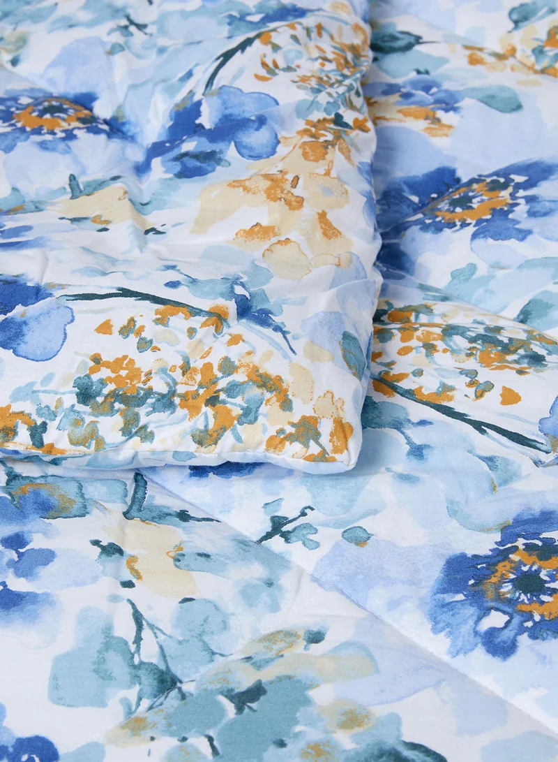 Noon East Comforter Set With Pillow Cover: 50X75cm  - For Queen Size Mattress - 100% Cotton Stella Percale - Sleep Well Lightweight And Warm Bed Linen printed - Aqua Blue 200x240cm