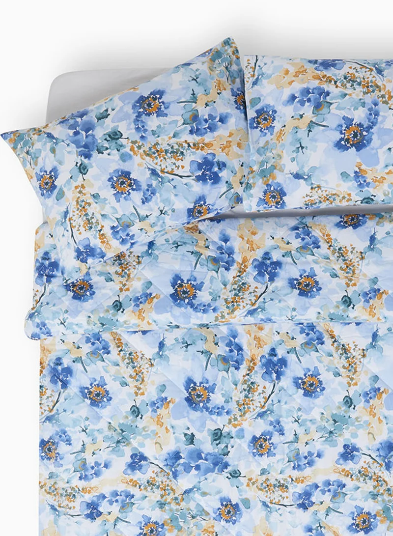 Noon East Comforter Set With Pillow Cover: 50X75cm  - For Queen Size Mattress - 100% Cotton Stella Percale - Sleep Well Lightweight And Warm Bed Linen printed - Aqua Blue 200x240cm