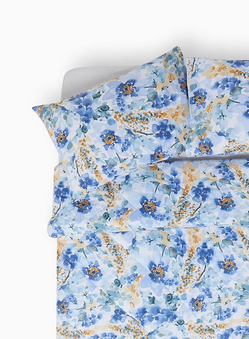 Noon East Comforter Set With Pillow Cover, Comforter For King/Super King Size Mattress - 100% Cotton Stella Percale - Sleep Well Lightweight And Warm Bed - Blue Printed 260x240+Pillow Cover 50x75cm