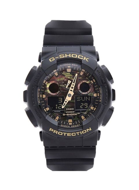 ساعة يد رقمية بعقارب وسوار من المطاط بتصميم دائري مقاس 51 مم - لون أسود - طراز GA-100CF-1A9DR للرجال