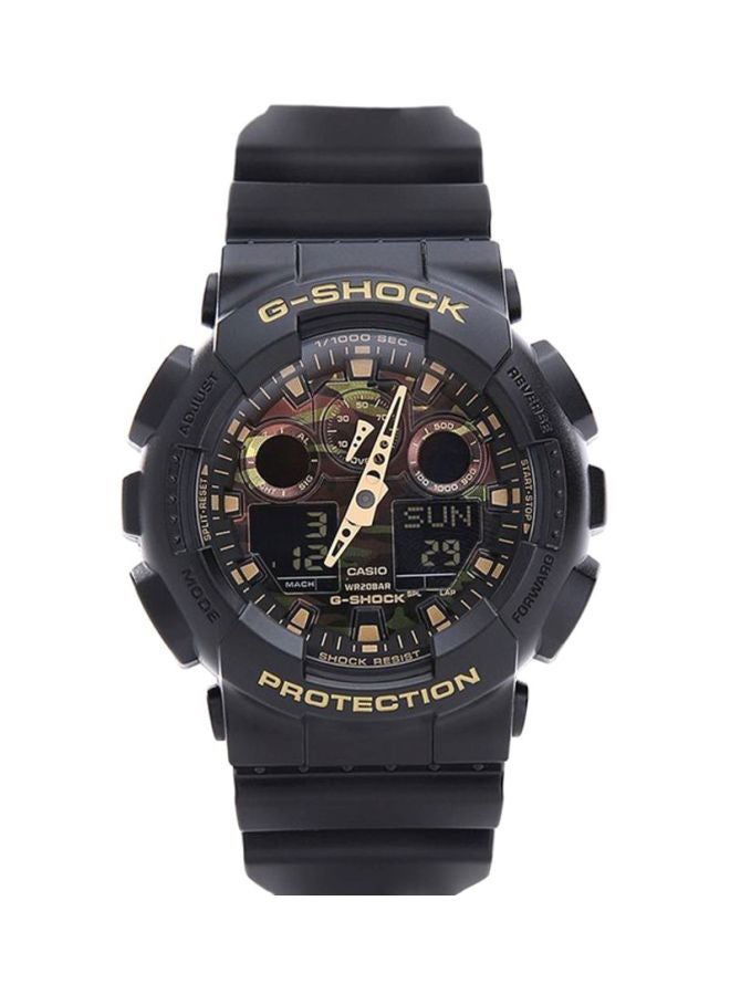 ساعة يد رقمية بعقارب وسوار من المطاط بتصميم دائري مقاس 51 مم - لون أسود - طراز GA-100CF-1A9DR للرجال