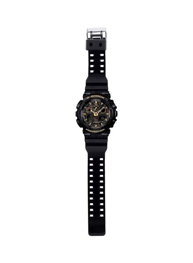 ساعة يد رقمية بعقارب وسوار من المطاط بتصميم دائري مقاس 51 مم - لون أسود - طراز GA-100CF-1A9DR للرجال
