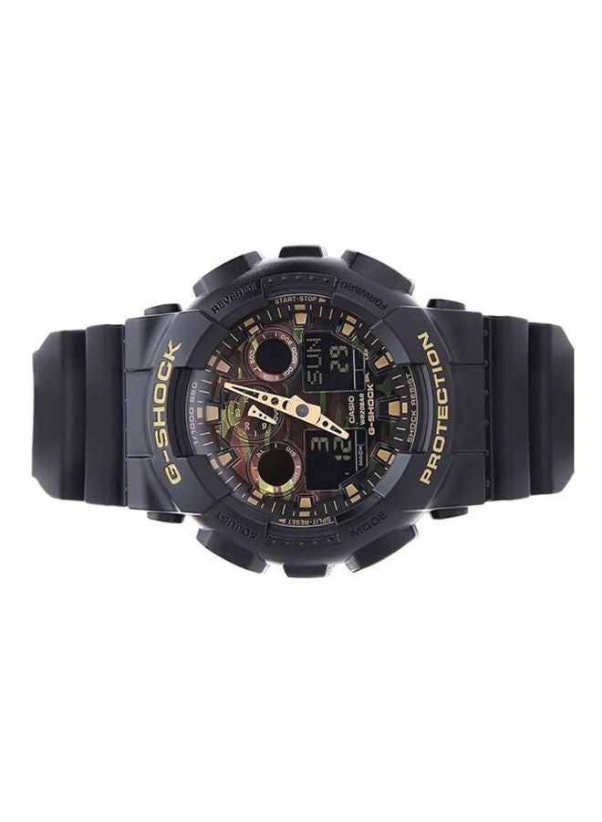 ساعة يد رقمية بعقارب وسوار من المطاط بتصميم دائري مقاس 51 مم - لون أسود - طراز GA-100CF-1A9DR للرجال