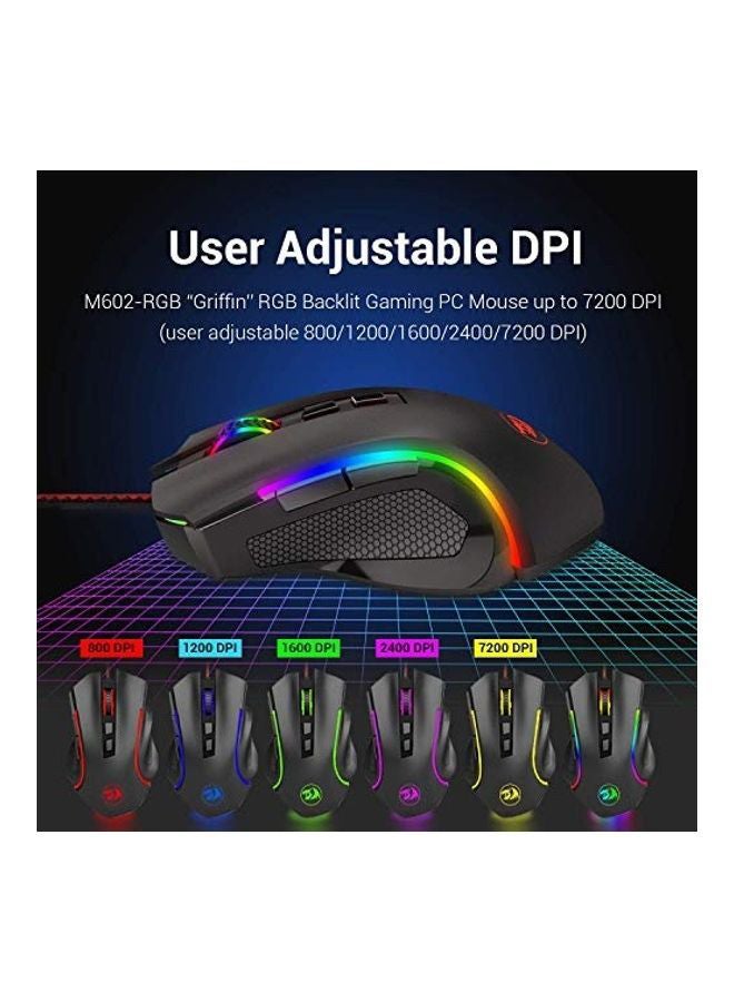 ريدراجون - لوحة مفاتيح الألعاب الميكانيكية K552 RGB مع مفاتيح زرقاء وماوس M607 RGB كومبو 7.200 نقطة لكل بوصة - Image 1