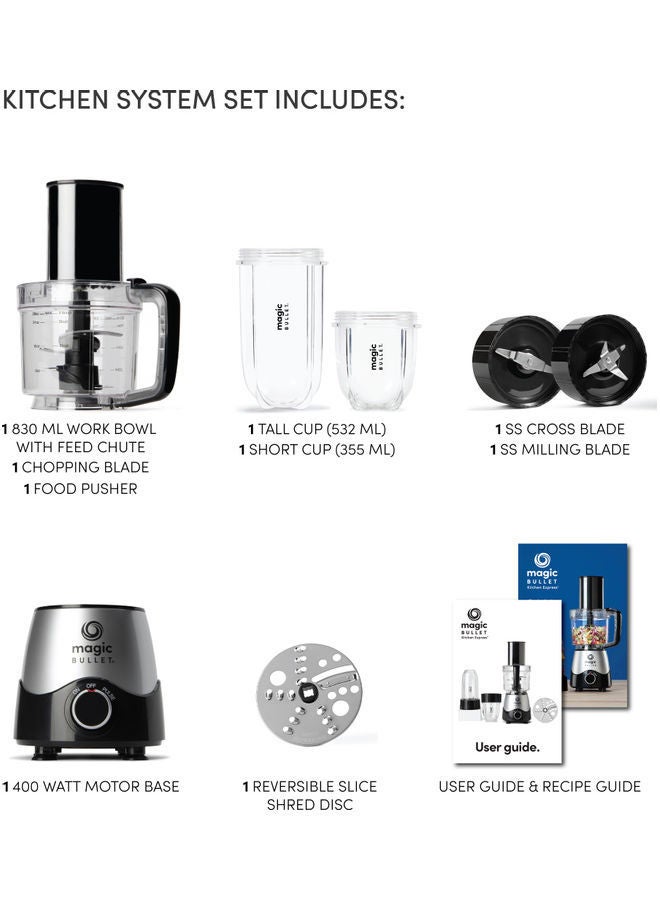 Magic Bullet - Mini Food Processor & Personal Blender Set, 10 Pieces 830.0 ml 400.0 W MB4-KS10 Silver/Black - Image 1