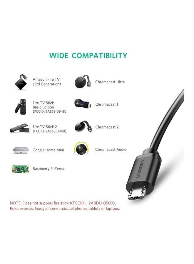 Ugreen - Micro USB To RJ45 LAN Ethernet Adapter For TV Sticks, Chromecast, Google Home Mini Black - Image 1