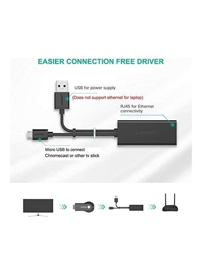 Ugreen - Micro USB To RJ45 LAN Ethernet Adapter For TV Sticks, Chromecast, Google Home Mini Black - Image 1