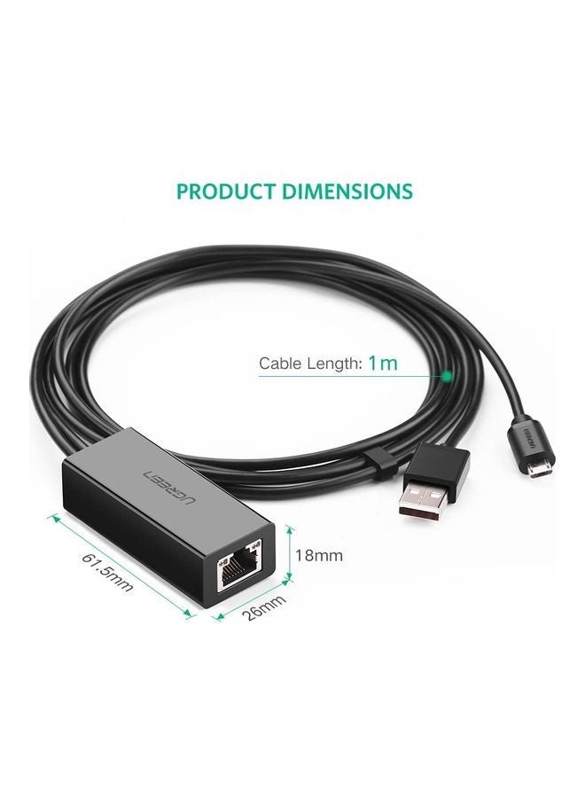 Ugreen - Micro USB To RJ45 LAN Ethernet Adapter For TV Sticks, Chromecast, Google Home Mini Black - Image 1