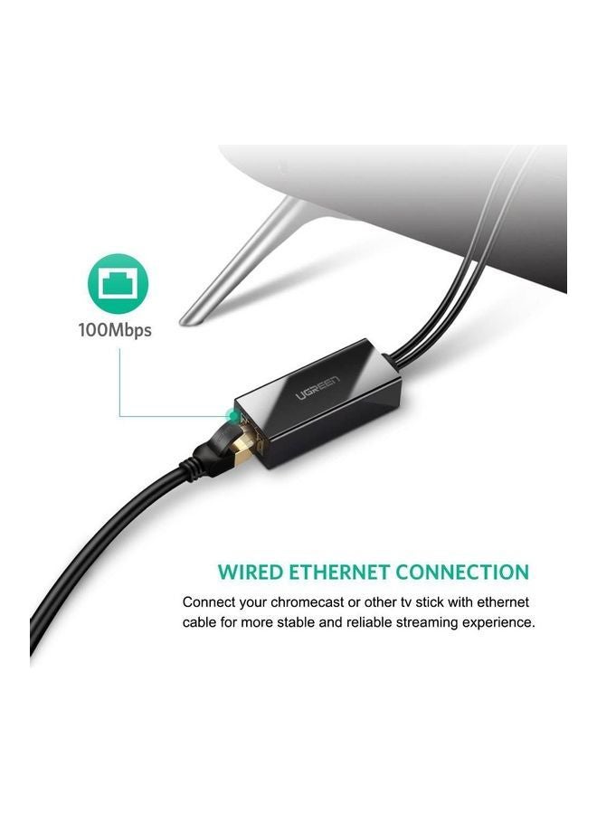 Ugreen - Micro USB To RJ45 LAN Ethernet Adapter For TV Sticks, Chromecast, Google Home Mini Black - Image 1