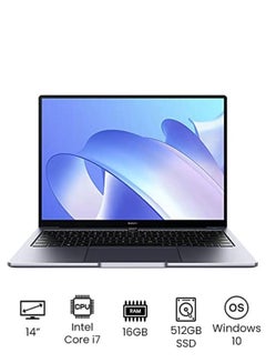 كمبيوتر محمول ميت بوك 14 2021 بشاشة LED مقاس 14 بوصة ومعالج إنتل كور i7 من الجيل الحادي عشر بتردد 2.8 جيجاهرتز/ 16 جيجابايت/ محرك أقراص SSD سعة 512 جيجابايت/ بطاقة رسومات IRIS/ ويندوز 10 سعة 512 جيجابايت العربية رمادي فلكي