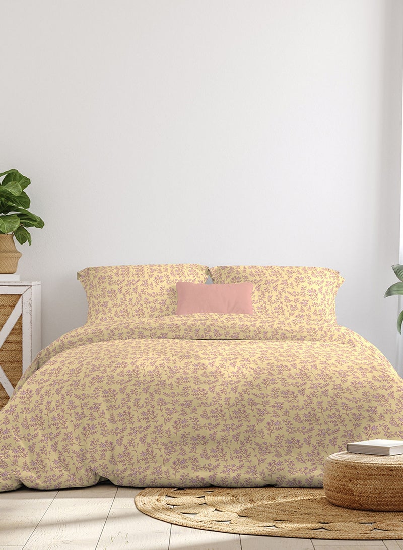 Amal Comforter Set With Pillow Cover 50X75 Cm, Comforter 260X240 Cm - For King Size Mattress - 100% Cotton Percale/Ditsy Dance - Sleep Well Lightweight And Warm Bed Linen Cotton Yellow/Light purple  - Image 1