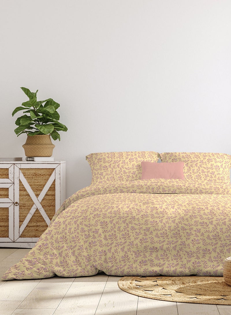 Amal Comforter Set With Pillow Cover 50X75 Cm, Comforter 260X240 Cm - For King Size Mattress - 100% Cotton Percale/Ditsy Dance - Sleep Well Lightweight And Warm Bed Linen Cotton Yellow/Light purple  - Image 2