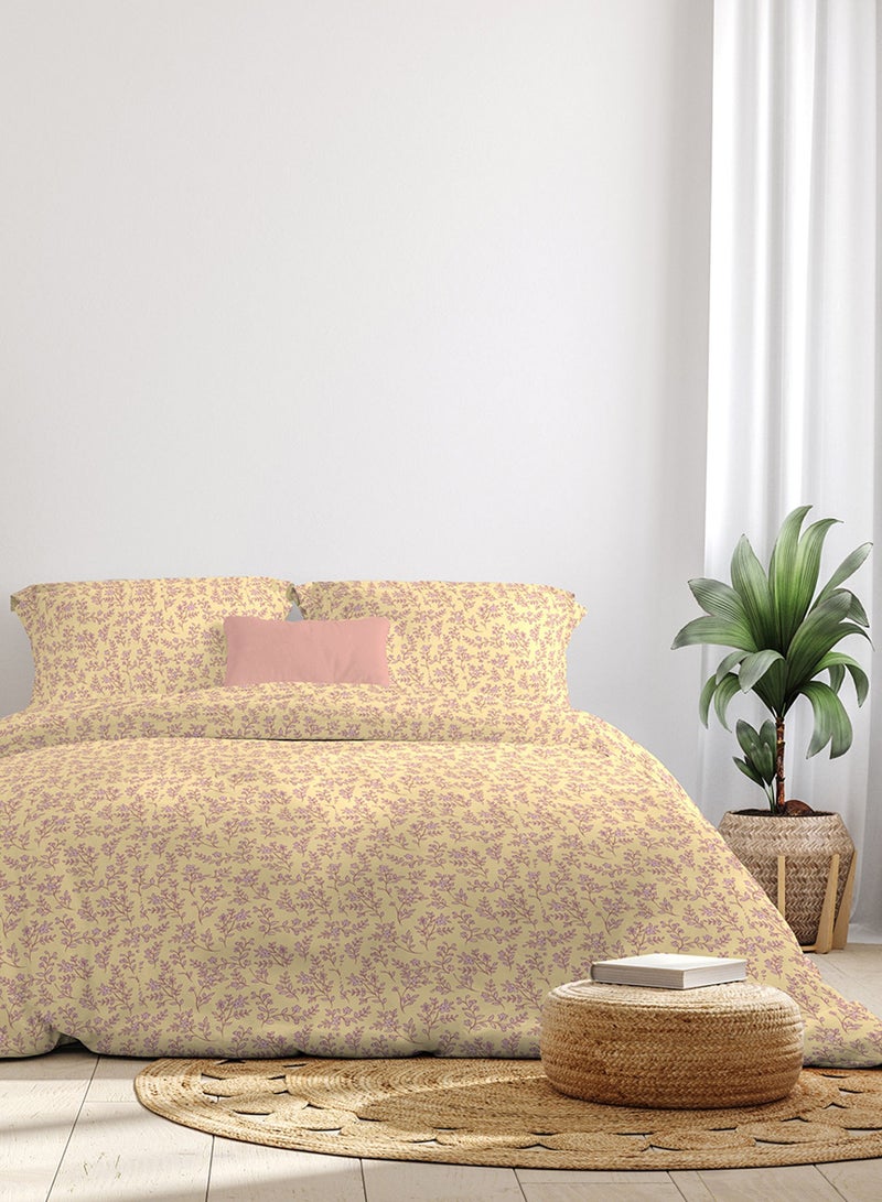 Amal Comforter Set With Pillow Cover 50X75 Cm, Comforter 260X240 Cm - For King Size Mattress - 100% Cotton Percale/Ditsy Dance - Sleep Well Lightweight And Warm Bed Linen Cotton Yellow/Light purple  - Image 3