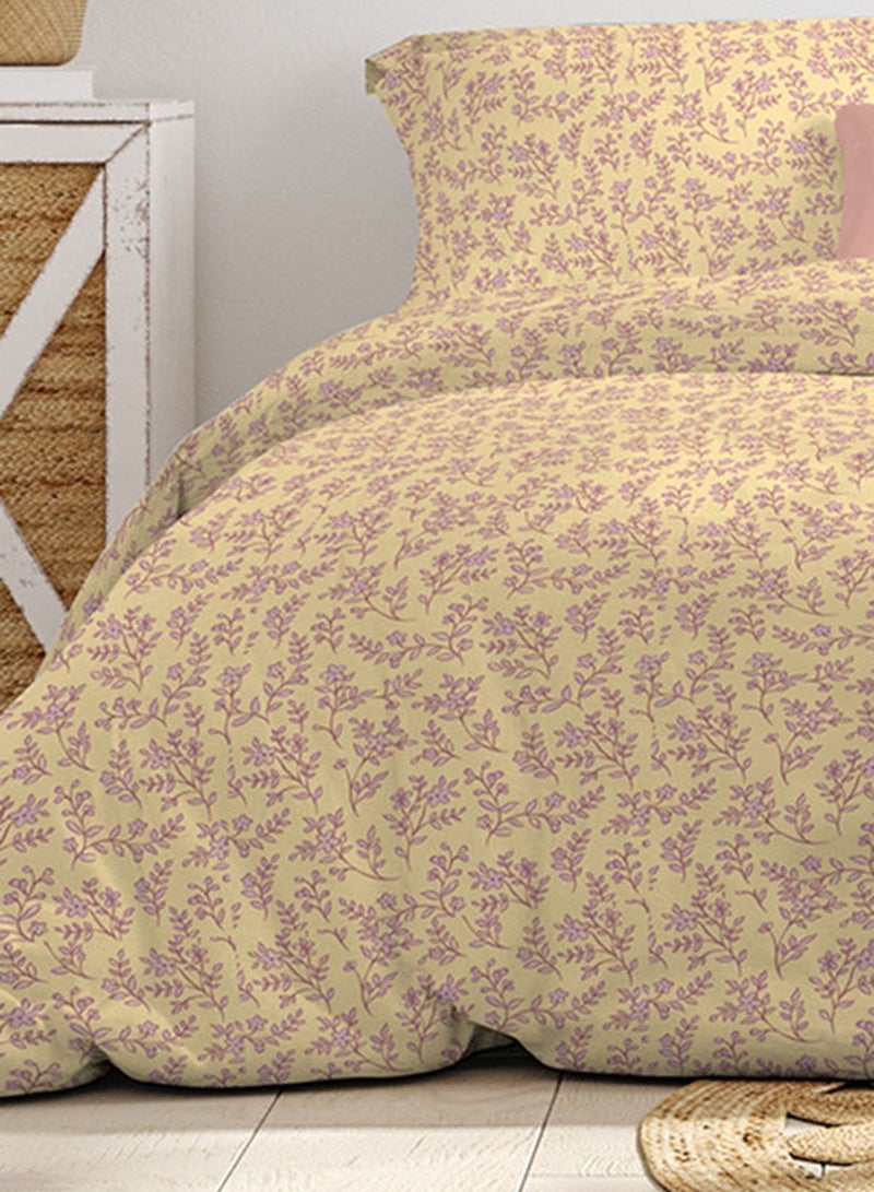 Amal Comforter Set With Pillow Cover 50X75 Cm, Comforter 260X240 Cm - For King Size Mattress - 100% Cotton Percale/Ditsy Dance - Sleep Well Lightweight And Warm Bed Linen Cotton Yellow/Light purple  - Image 4