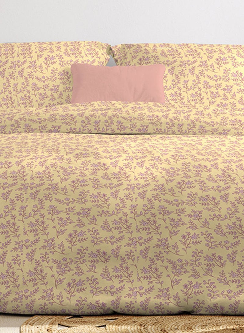 Amal Comforter Set With Pillow Cover 50X75 Cm, Comforter 260X240 Cm - For King Size Mattress - 100% Cotton Percale/Ditsy Dance - Sleep Well Lightweight And Warm Bed Linen Cotton Yellow/Light purple  - Image 5