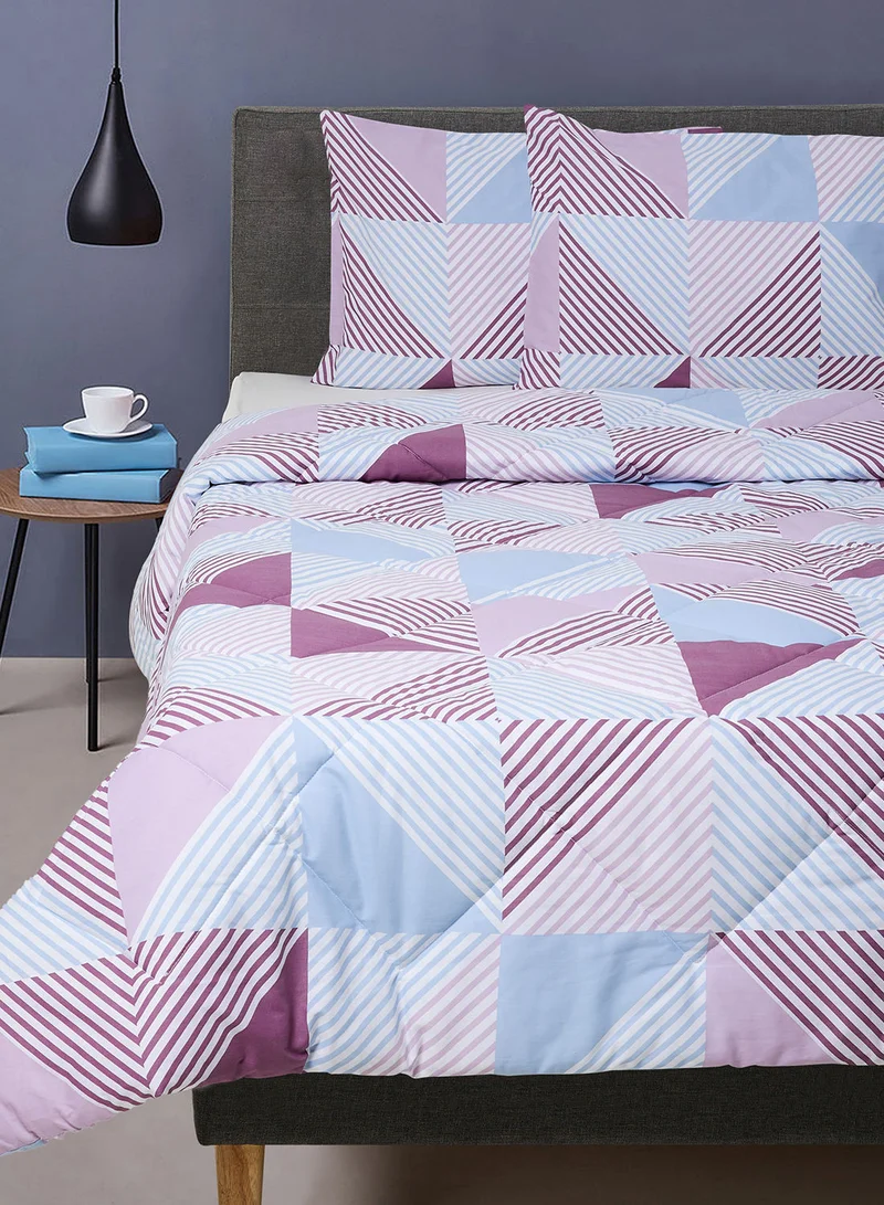 Noon East Comforter Set With Pillow Cover - For King/Super King Size Mattress - 100% Cotton Morgan Percale - Sleep Well Lightweight And Warm Bed Linen - Lavender 260X240cm + pillow cover 50X75cm