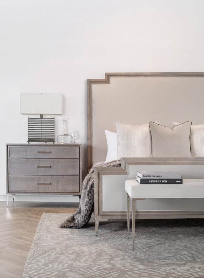 ebb & flow Bedroom Makeup Vanity Luxurious - Bench - Grey/Nickel Serra Collection Wood - Dresser For Hairstyle Bedside Table Bench - Bench - Grey/Nickel 91x48x46cm - Image 4