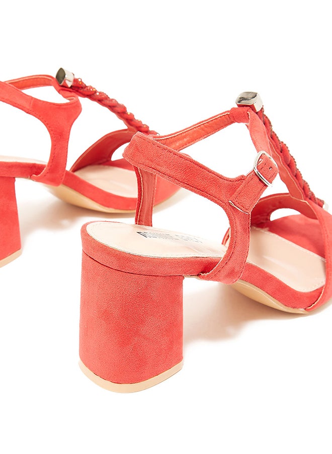 Ronnie Grey - Faux Suede Block Heel Sandals Red - Image 1