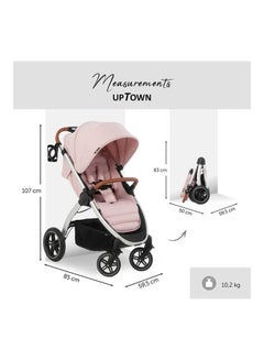 hauck Uptown Pushchair, Melange Rose Stroller For All Terrains, Extra Large Seat, Lie - Flat Position, Rubber Wheels, Suspension, Compact And Easy Fold, With Raincover  - Image 3