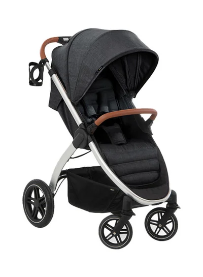 hauck Uptown Pushchair, Melange Black Stroller For All Terrains, Extra Large Seat, Lie - Flat Position, Rubber Wheels, Suspension, Compact And Easy Fold, With Raincover