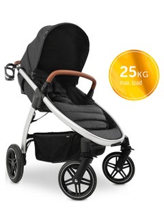hauck Uptown Pushchair, Melange Black Stroller For All Terrains, Extra Large Seat, Lie - Flat Position, Rubber Wheels, Suspension, Compact And Easy Fold, With Raincover  - Image 2