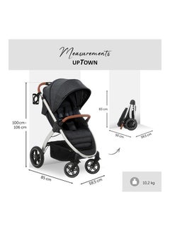 hauck Uptown Pushchair, Melange Black Stroller For All Terrains, Extra Large Seat, Lie - Flat Position, Rubber Wheels, Suspension, Compact And Easy Fold, With Raincover  - Image 3