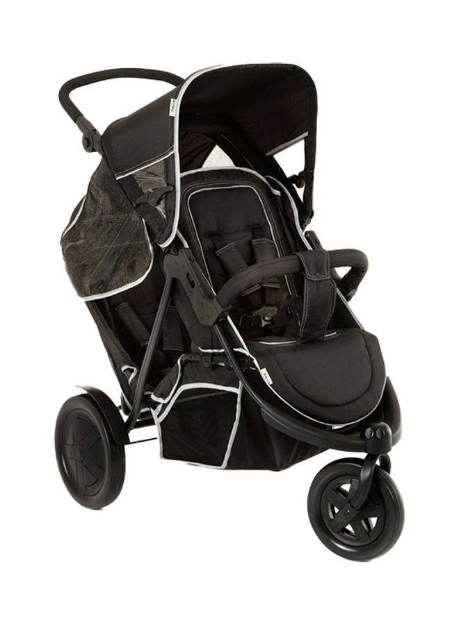 hauck Double Pushchair Freerider, Three Wheeler, Up To 36 Kg, Two Children, Height Adjustable, Raincover Included, Removable Second Foldable Seat - Black  - Image 1