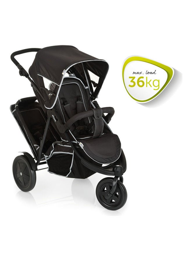 hauck Double Pushchair Freerider, Three Wheeler, Up To 36 Kg, Two Children, Height Adjustable, Raincover Included, Removable Second Foldable Seat - Black  - Image 2
