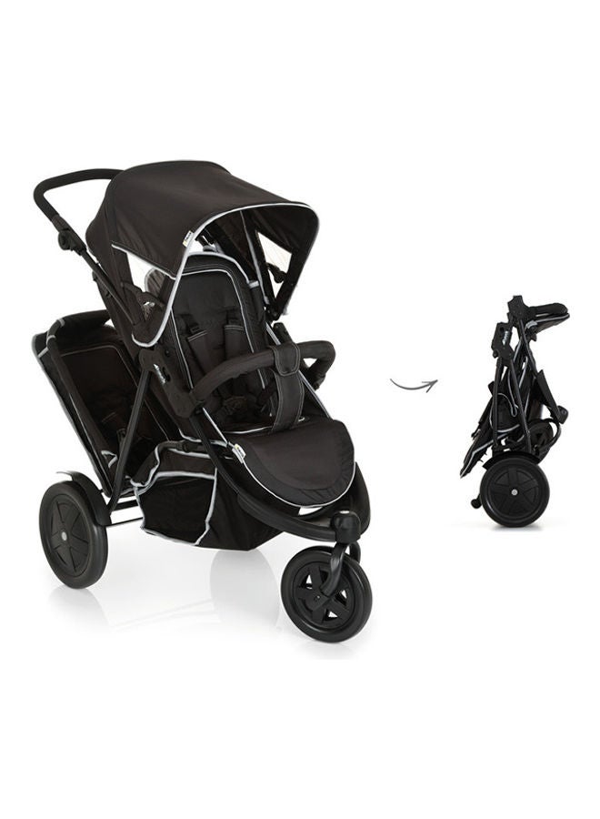 hauck Double Pushchair Freerider, Three Wheeler, Up To 36 Kg, Two Children, Height Adjustable, Raincover Included, Removable Second Foldable Seat - Black  - Image 4