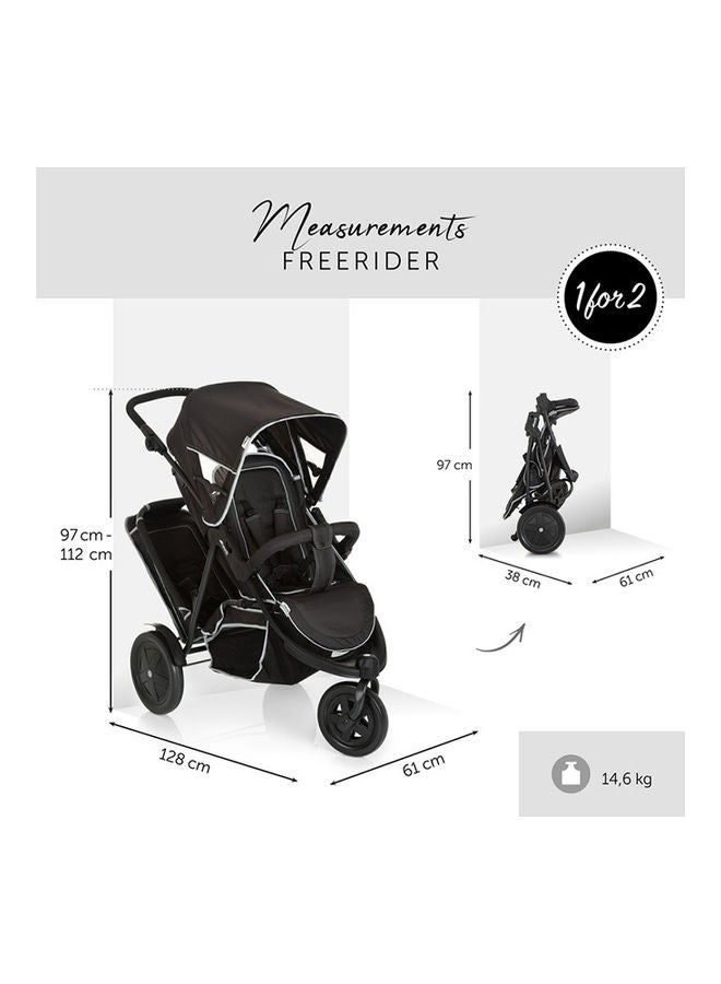 hauck Double Pushchair Freerider, Three Wheeler, Up To 36 Kg, Two Children, Height Adjustable, Raincover Included, Removable Second Foldable Seat - Black  - Image 5