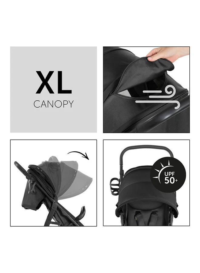 hauck Rapid Buggy 4D, Up To 25 Kg, Quick Folding, Sun Canopy Upf 50+, Rubber Wheels, Drink Holder, Height Adjustable, Reclining Position, Easy To Wipe Clean, Large Shopping Basket - Black