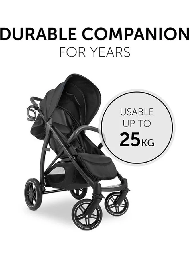 hauck Rapid Buggy 4D, Up To 25 Kg, Quick Folding, Sun Canopy Upf 50+, Rubber Wheels, Drink Holder, Height Adjustable, Reclining Position, Easy To Wipe Clean, Large Shopping Basket - Black