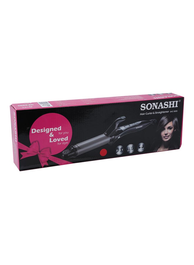 SONASHI - 2in1 Hair Curler And Straightener with Ceramic Coated Barrel  LED Display  360 Swivel Cord  On And Off Switch  Hair Styling Tool  Curler Straightener with Power 45W  300grams SHC-3005 Grey/Black 300grams - Image 1