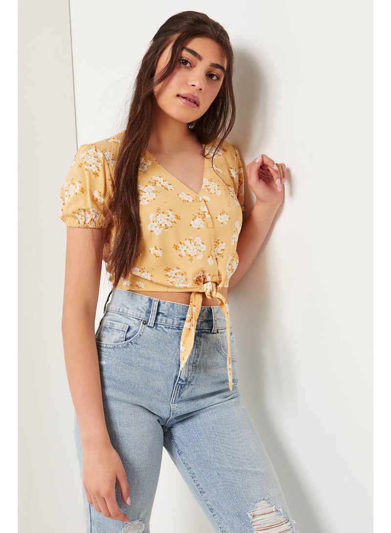 Ardene - Tie Front Button Up Top Light Yellow - Image 1