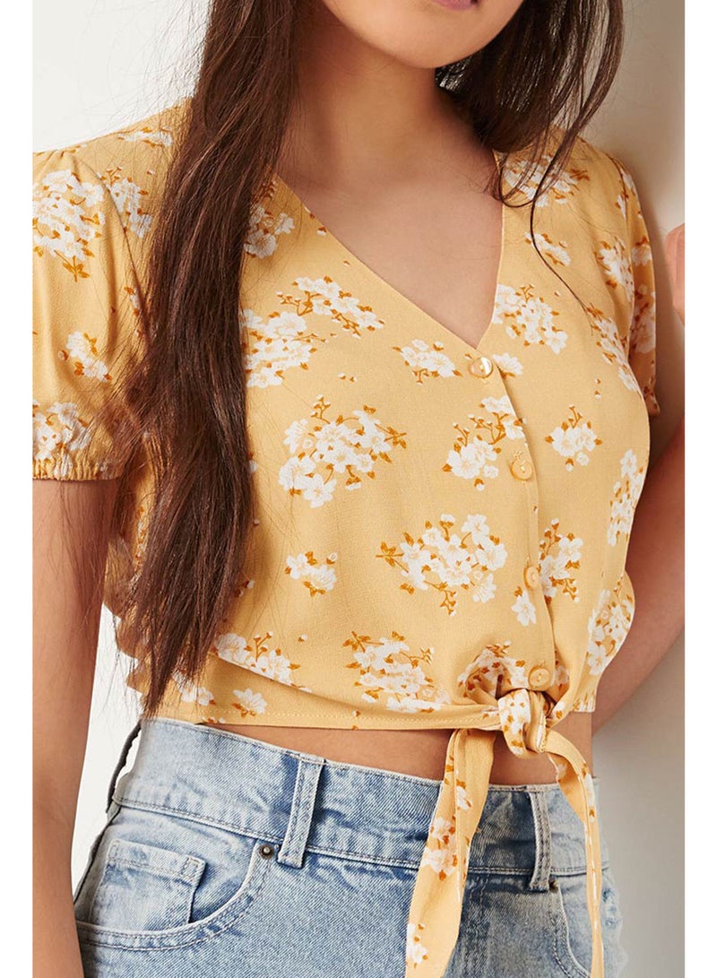 Ardene - Tie Front Button Up Top Light Yellow - Image 1